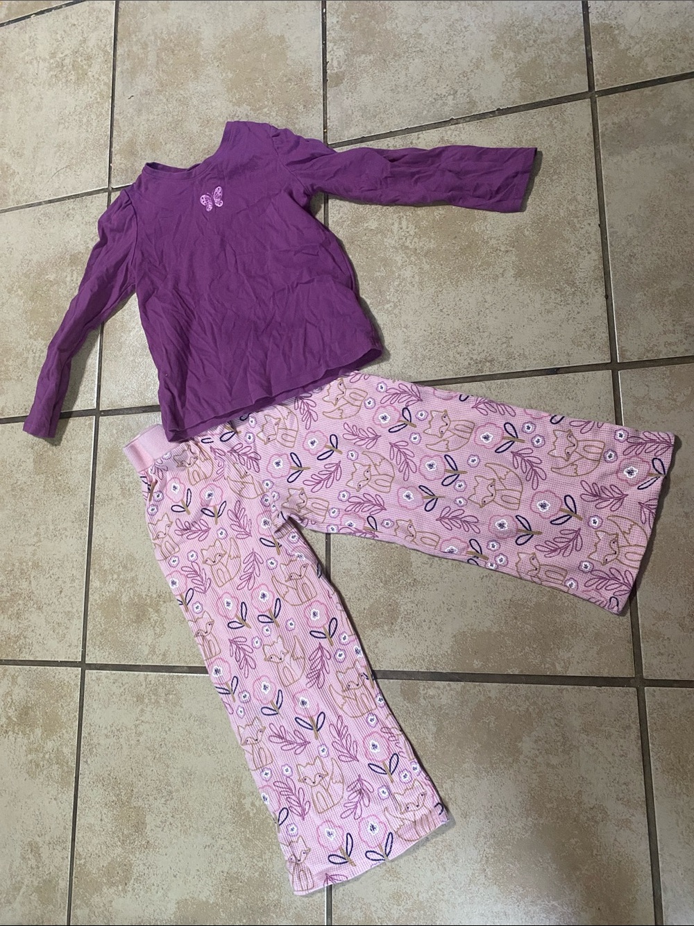 Girls' Pink Floral Set with Purple Long-Sleeve Top